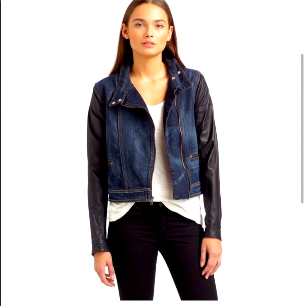 Rag & Bone Denim Lamb Leathersleeve Moto Jacket- Large